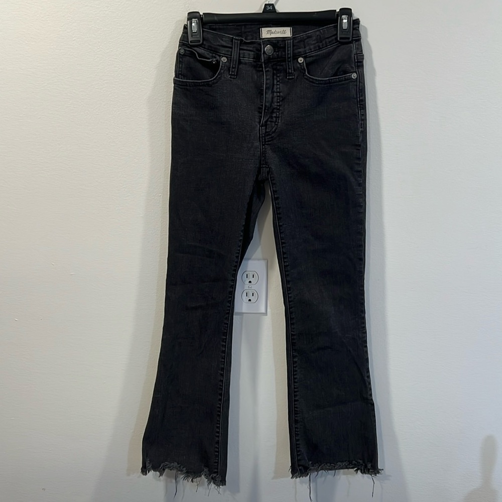 Madewell Black Cali-Demi Boot Jeans Raw Hem Size 24 EUC